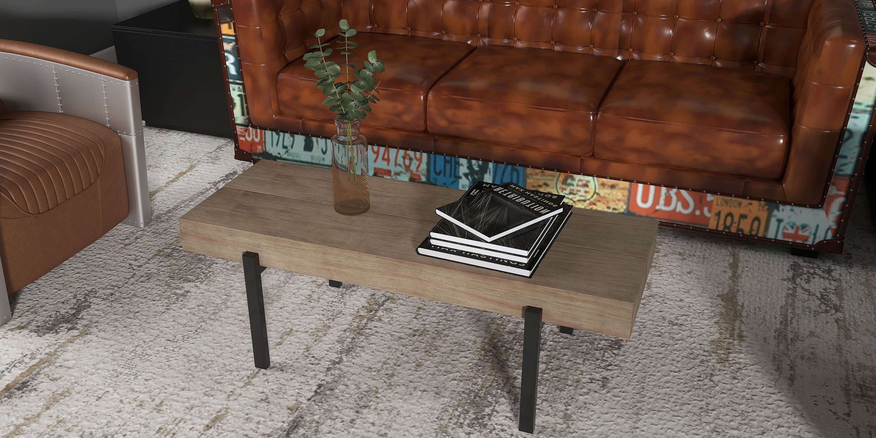 HMR - Industrial Loft 3-Seater Tufted Upholstered Sofa in Brown