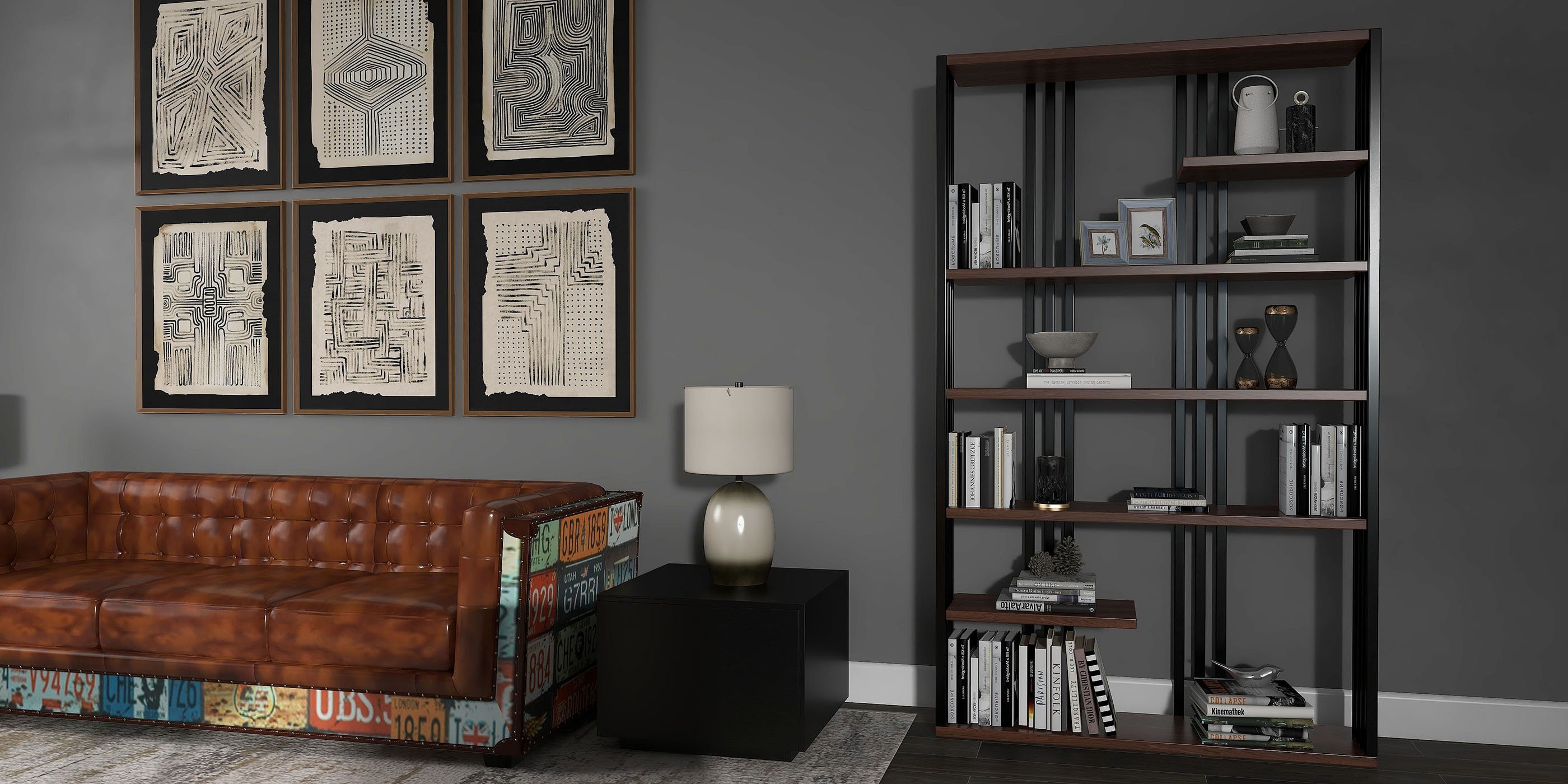 HMR - Industrial Loft 3-Seater Tufted Upholstered Sofa in Brown