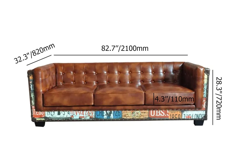 HMR - Industrial Loft 3-Seater Tufted Upholstered Sofa in Brown
