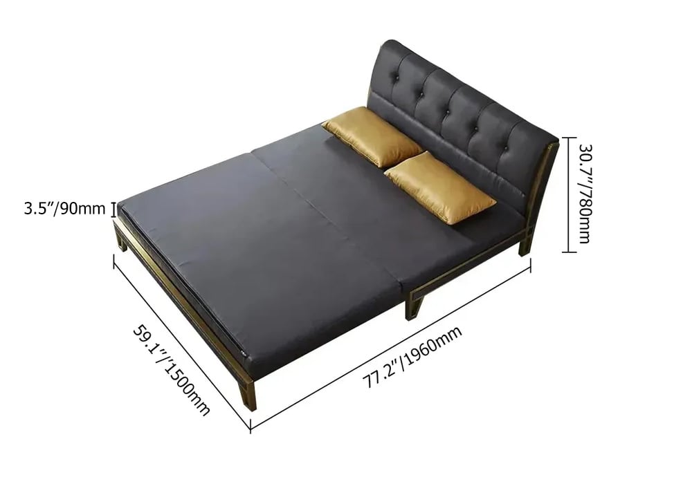 HMR - Convertible Sofa Bed Tufted Faux Leather Upholstery in 59.1"W