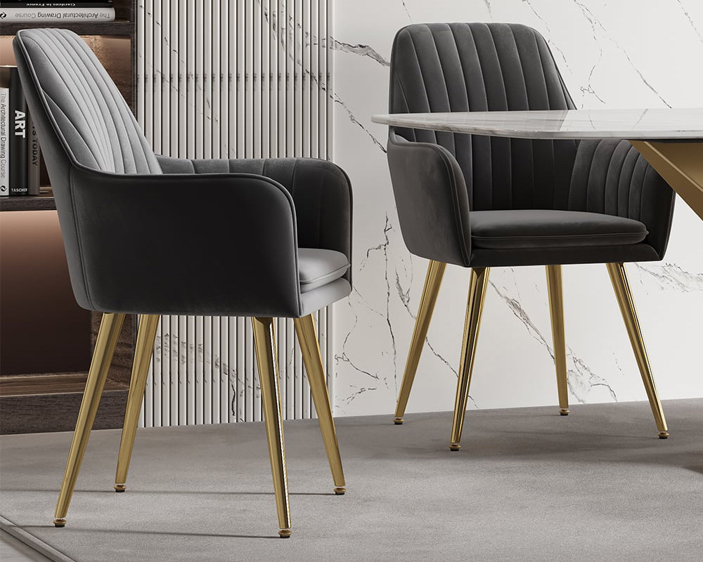 HMR Modern Dining Chairs with Velvet Upholstery (Set of 2) - Gray