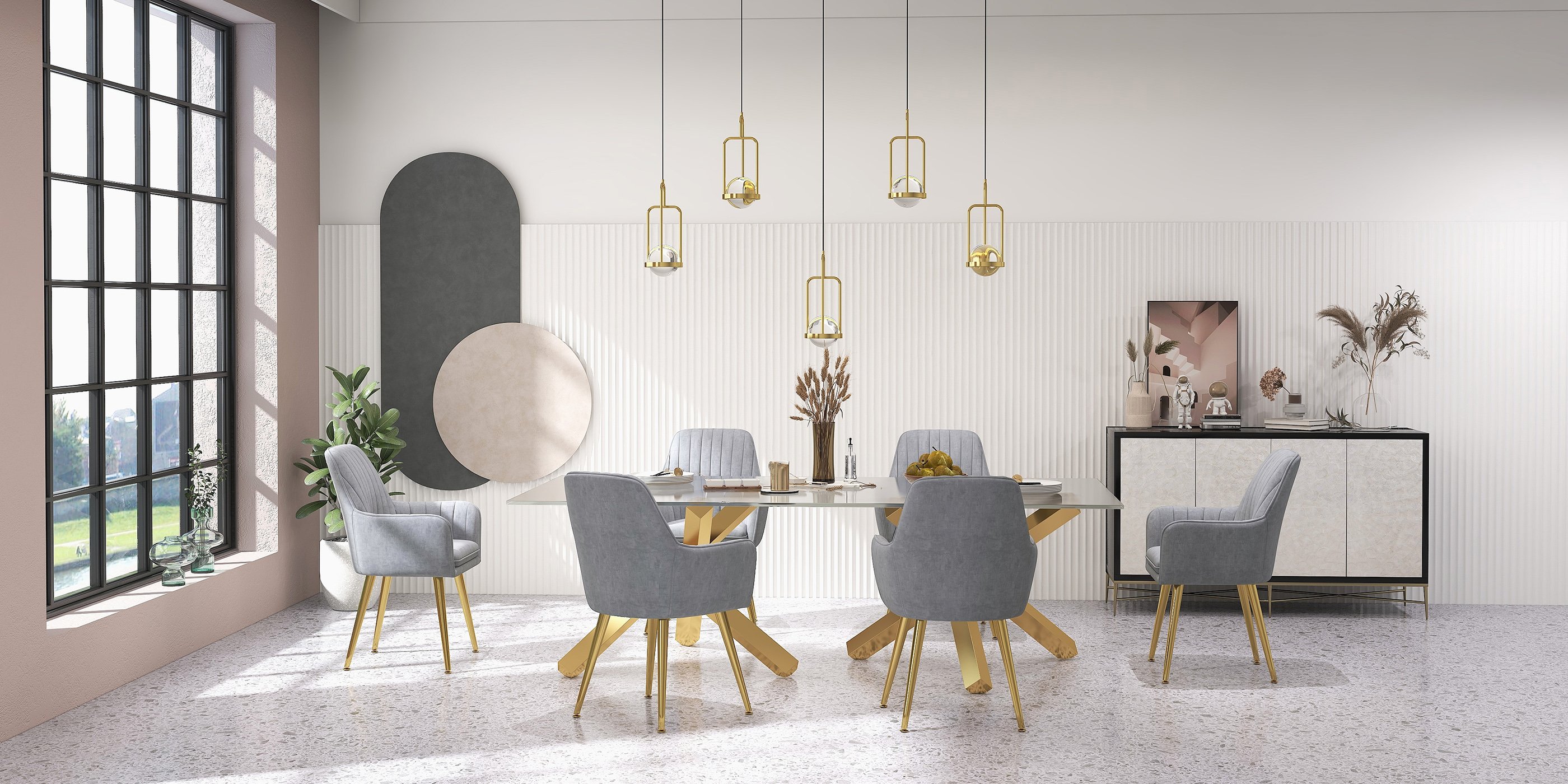 HMR Modern Dining Chairs with Velvet Upholstery (Set of 2) - Gray