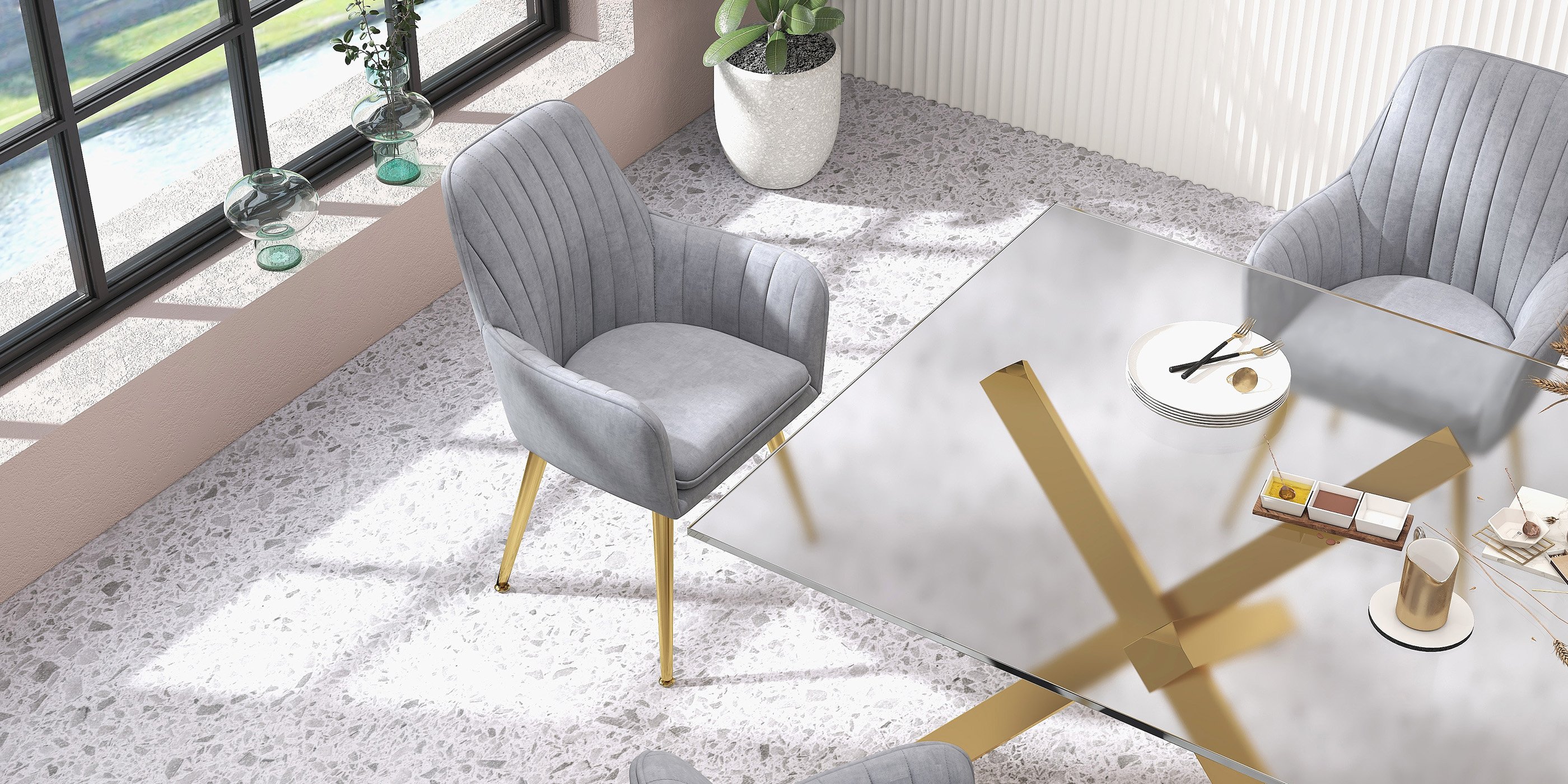 HMR Modern Dining Chairs with Velvet Upholstery (Set of 2) - Gray