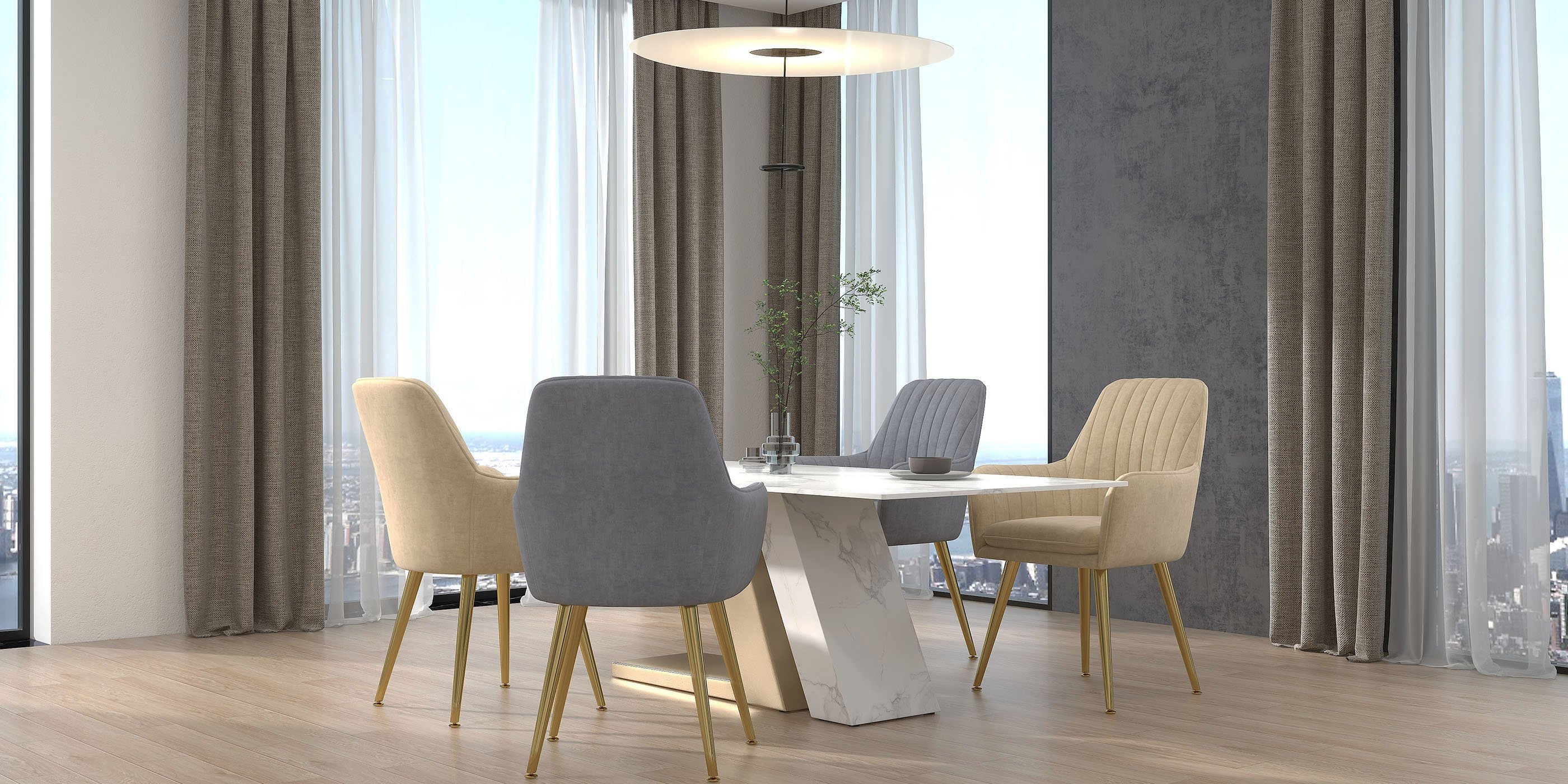HMR Modern Dining Chairs with Velvet Upholstery (Set of 2) - Gray