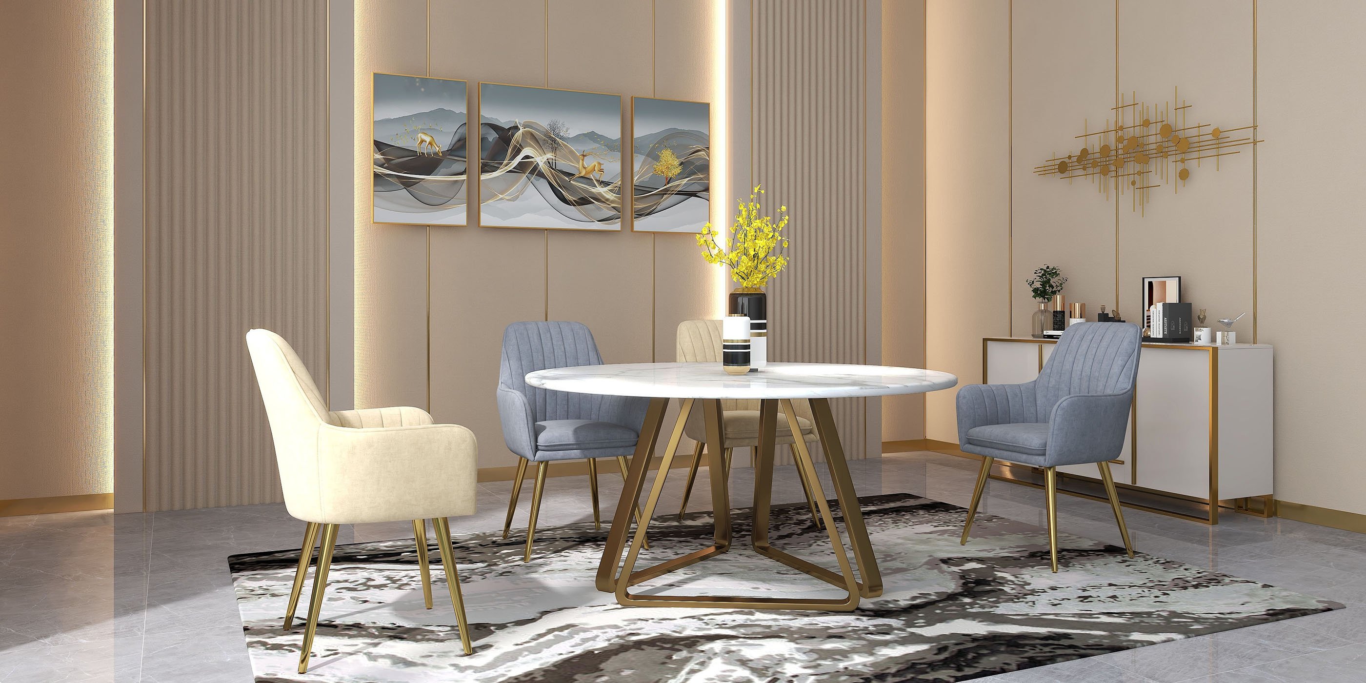 HMR Modern Dining Chairs with Velvet Upholstery (Set of 2) - Gray