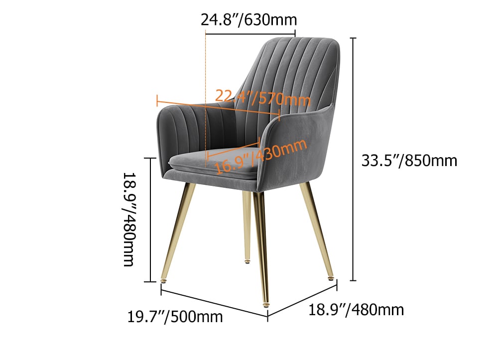 HMR Modern Dining Chairs with Velvet Upholstery (Set of 2) - Gray