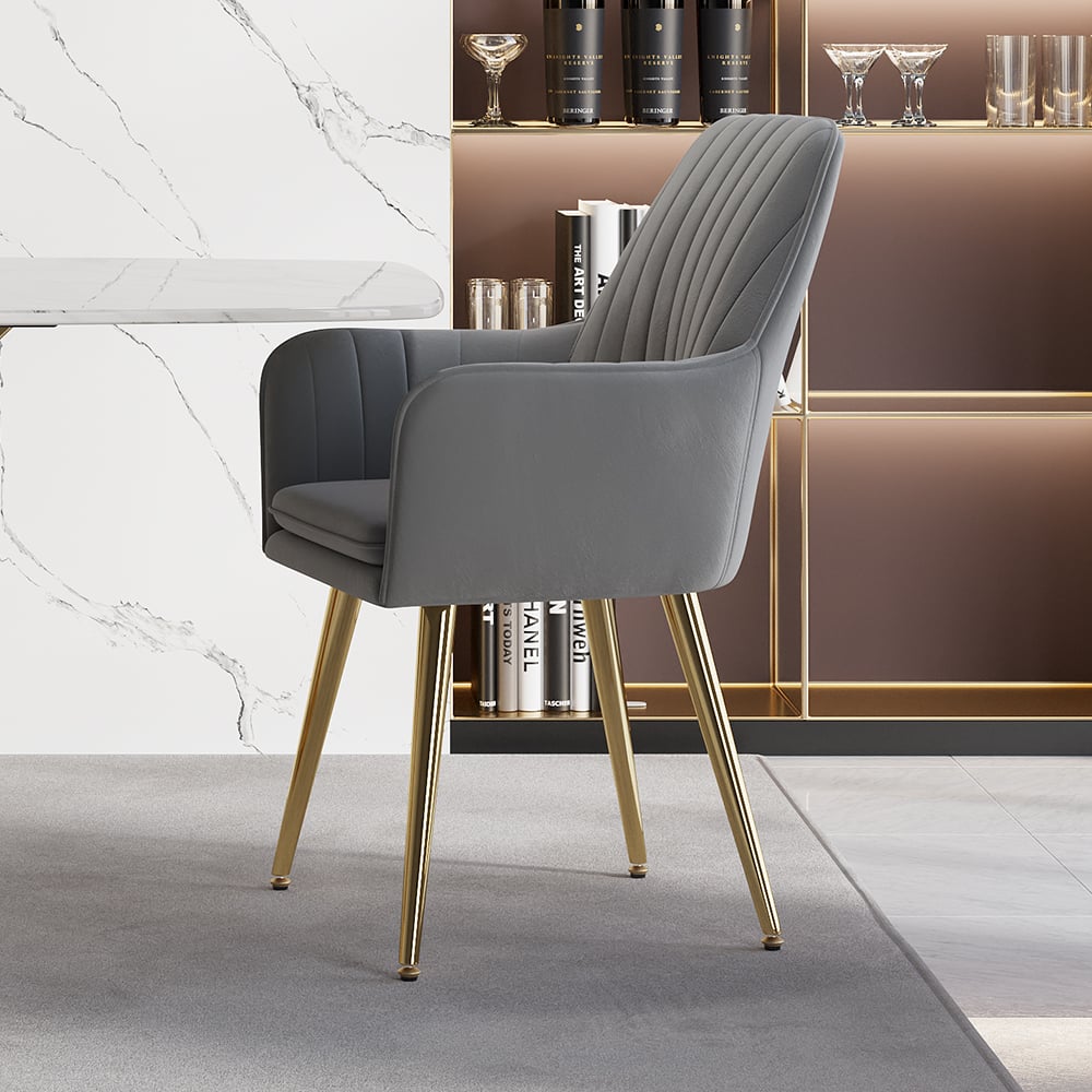 HMR Modern Dining Chairs with Velvet Upholstery (Set of 2) - Light Gray
