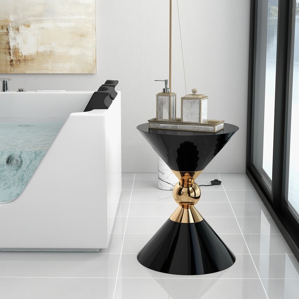 HMR Modern 13" Round End Table of Hourglass Fiberglass - Black