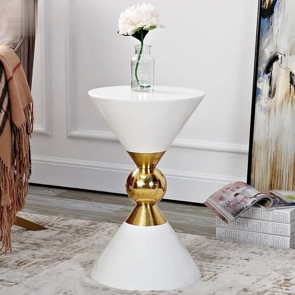 HMR Modern 18" Round End Table of Hourglass Fiberglass - White