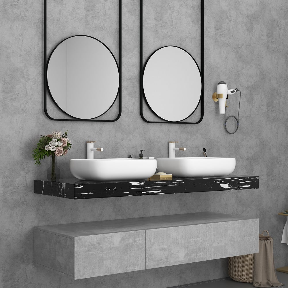 HMR - Modern 60" Floating Bathroom Vanity Set with Double Sinks