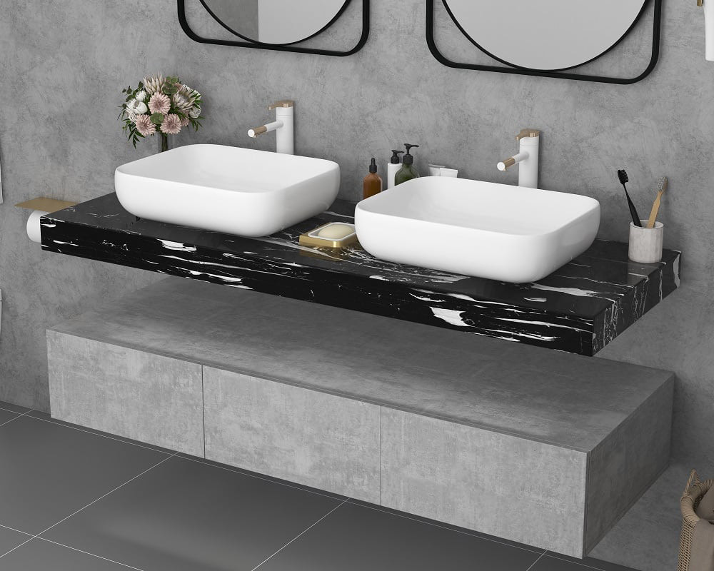 HMR - Modern 60" Floating Bathroom Vanity Set with Double Sinks
