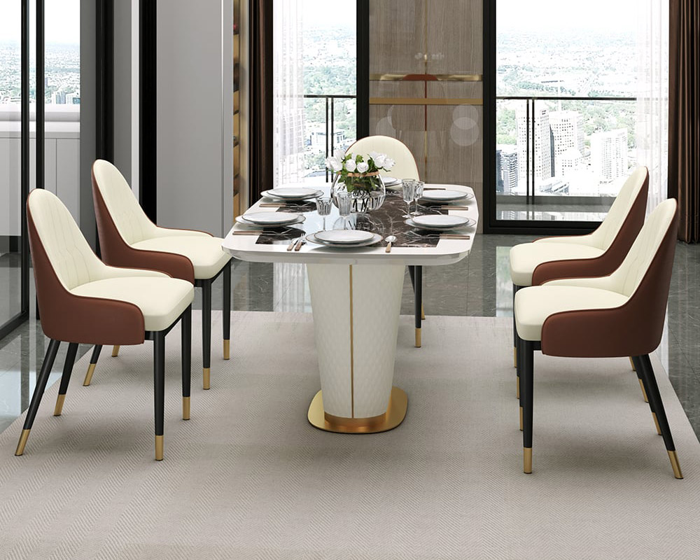 HMR - Modern Faux Leather Upholstered Dining Chair (Set of 2) in Beige and Brown