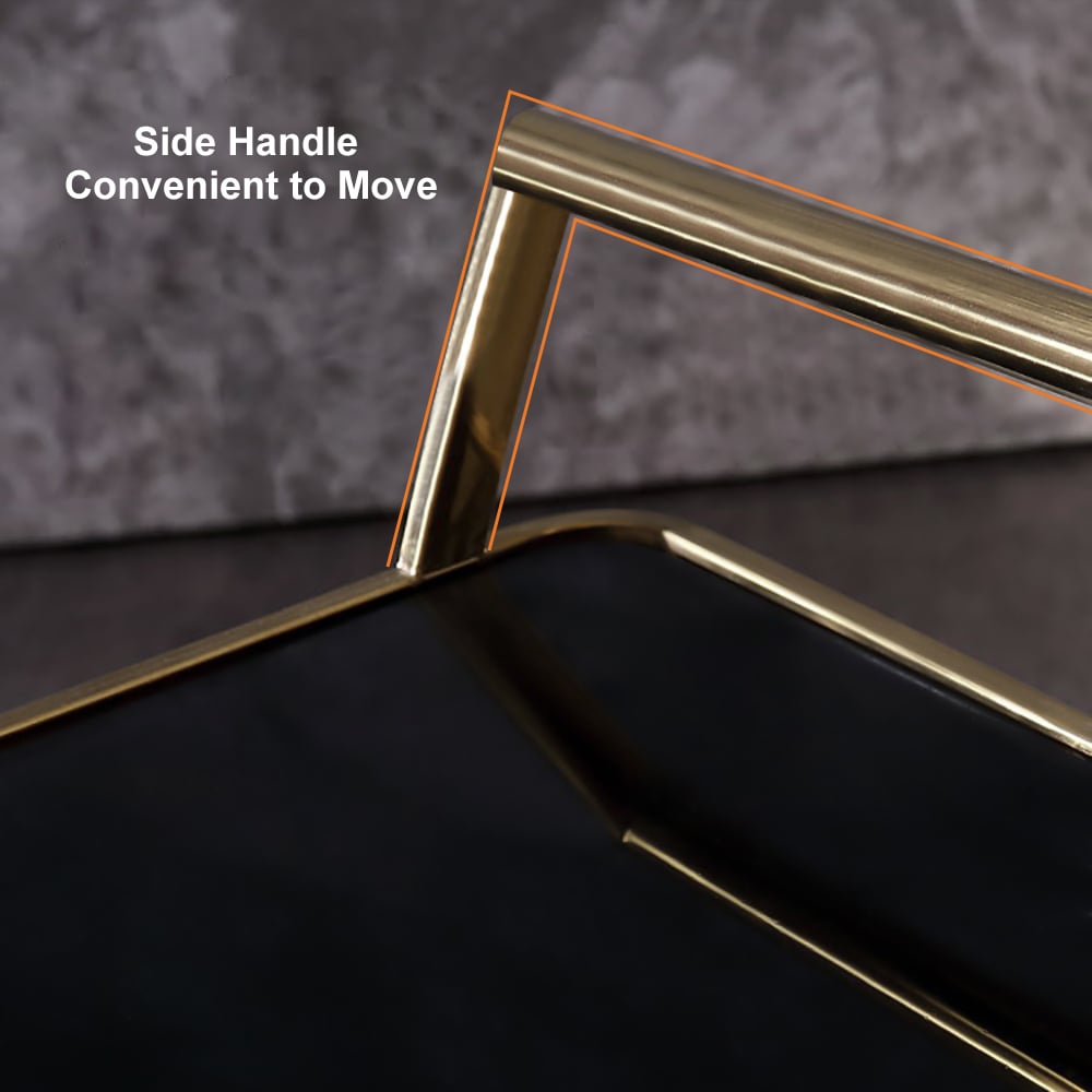 HMR - Modern Rolling 3-Tier Bar Cart on Wheel with Handle in Black and Gold