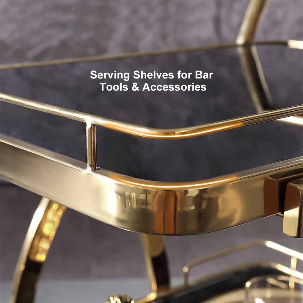HMR - Modern Rolling 3-Tier Bar Cart on Wheel with Handle in Black and Gold