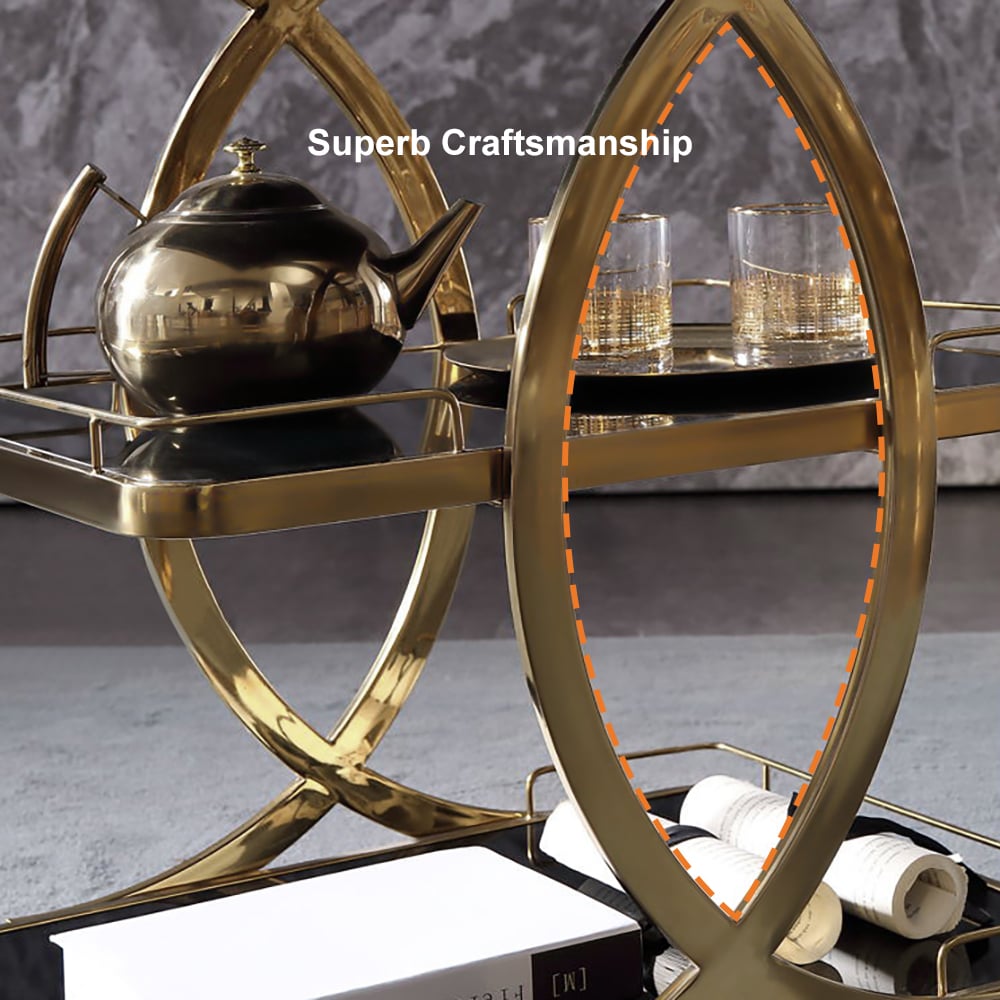 HMR - Modern Rolling 3-Tier Bar Cart on Wheel with Handle in Black and Gold