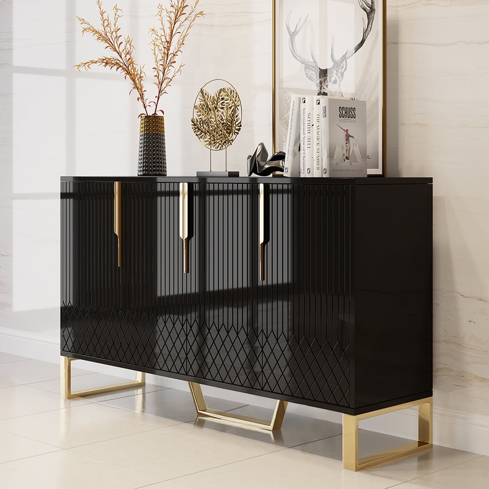 HMR Aro Series Modern 59.1" Affordable Sideboard with Storage - Black