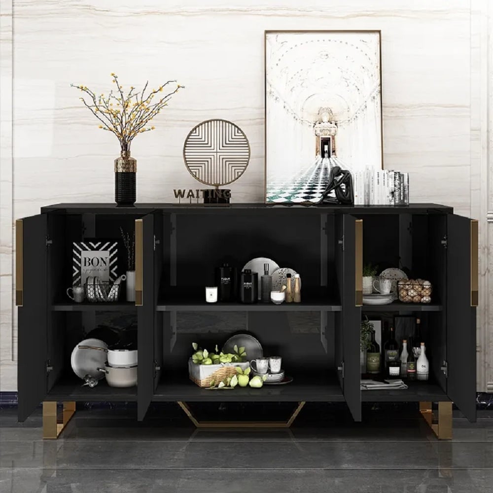 HMR Aro Series Modern 59.1" Affordable Sideboard with Storage - Black