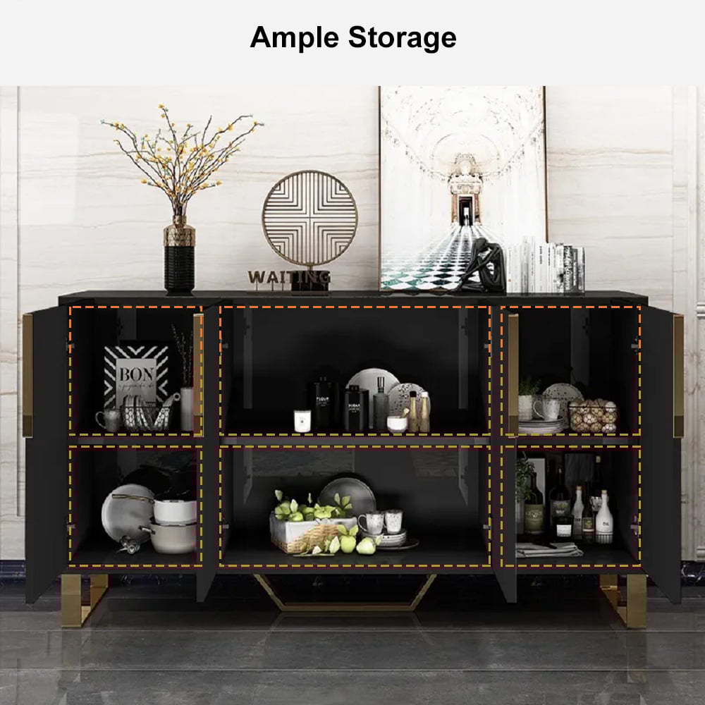 HMR Aro Series Modern 59.1" Affordable Sideboard with Storage - Black