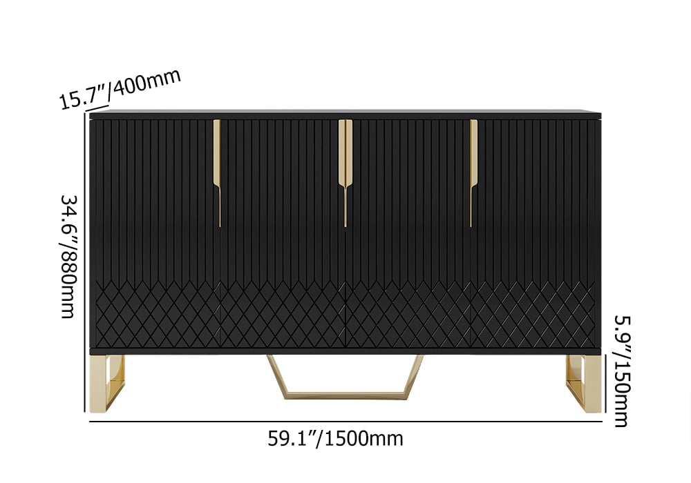 HMR Aro Series Modern 59.1" Affordable Sideboard with Storage - Black