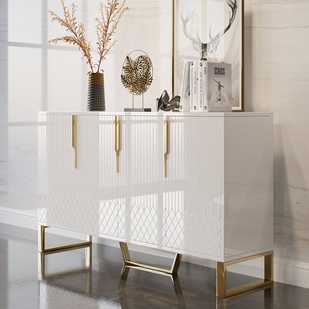 HMR Aro Series Modern 59.1" Affordable Sideboard with Storage - White