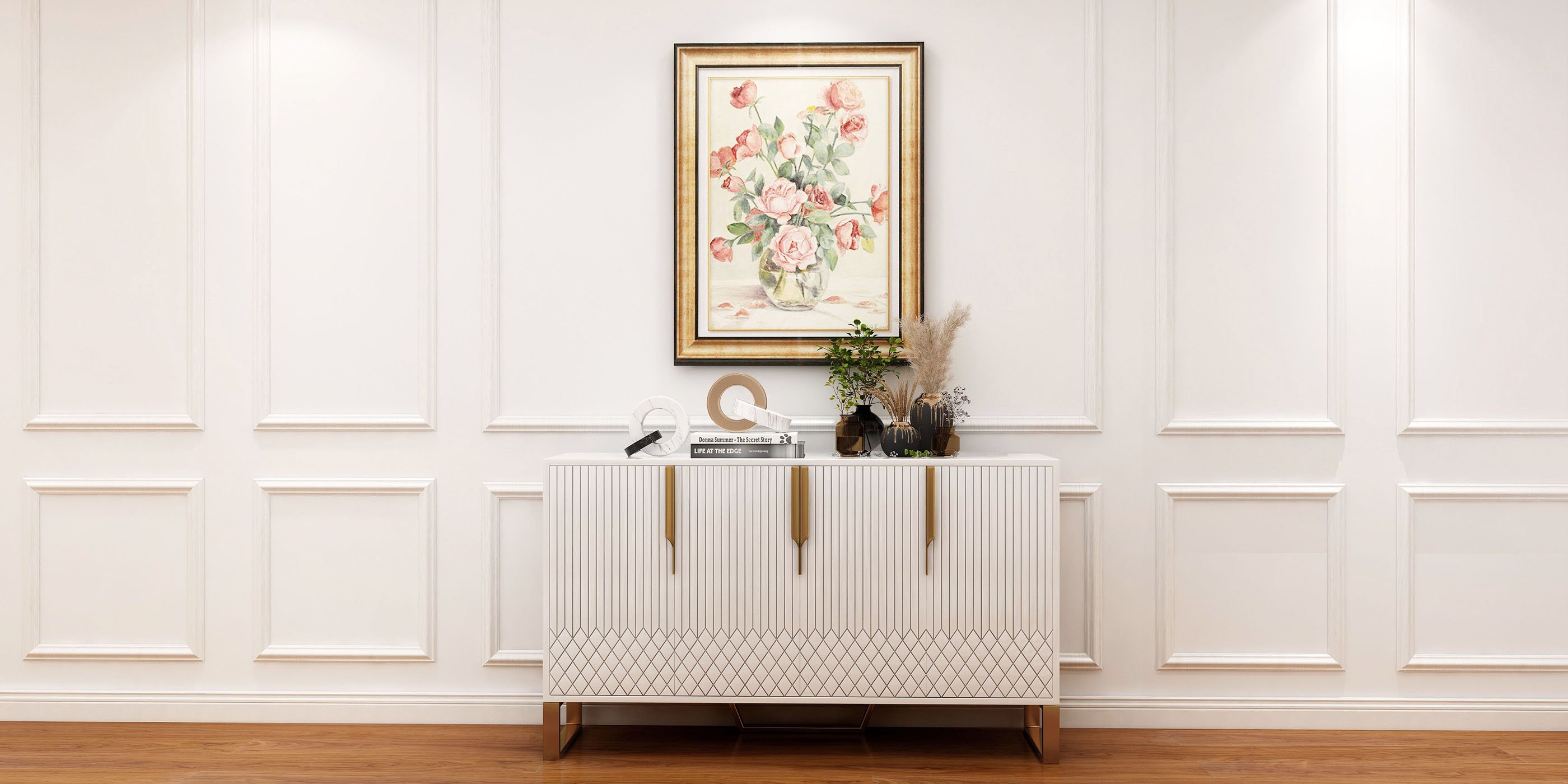 HMR Aro Series Modern 59.1" Affordable Sideboard with Storage - White