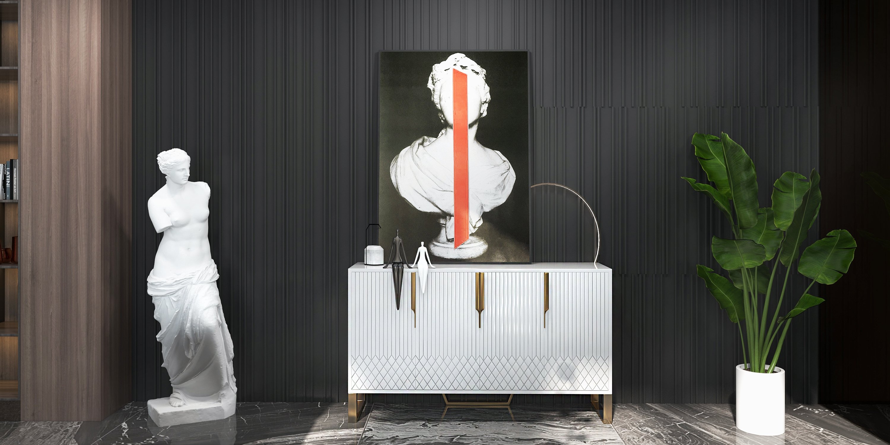 HMR Aro Series Modern 59.1" Affordable Sideboard with Storage - White