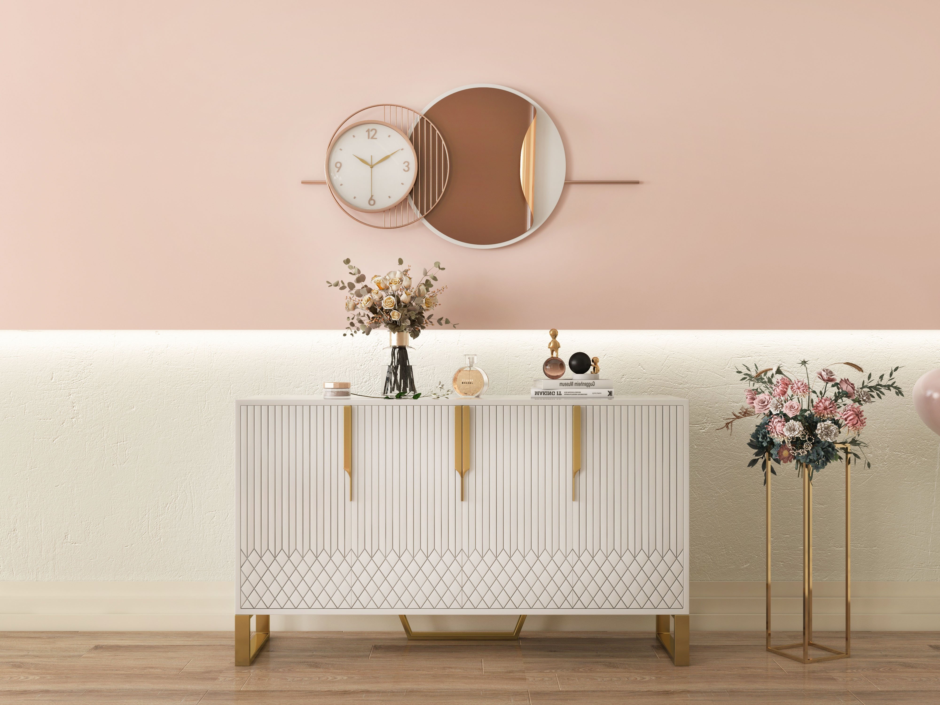 HMR Aro Series Modern 59.1" Affordable Sideboard with Storage - White