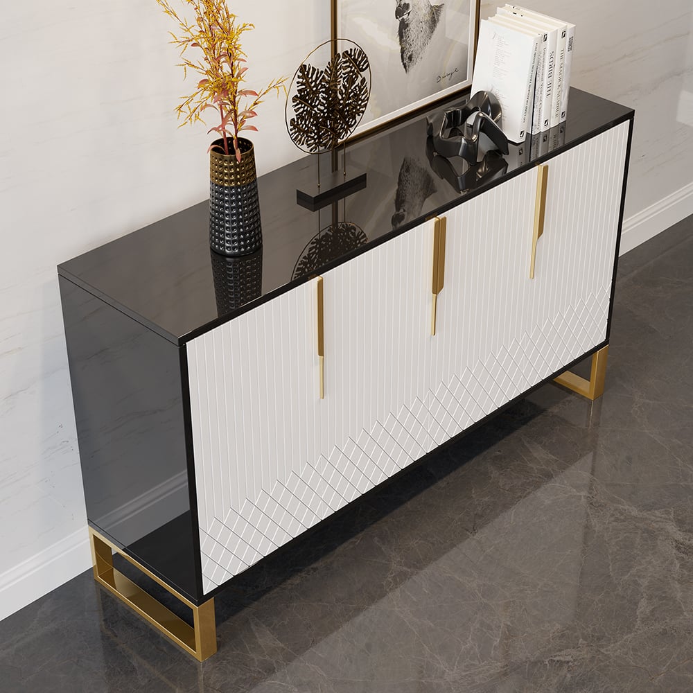 HMR Aro Series Modern 59.1" Affordable Sideboard with Storage - White/Black