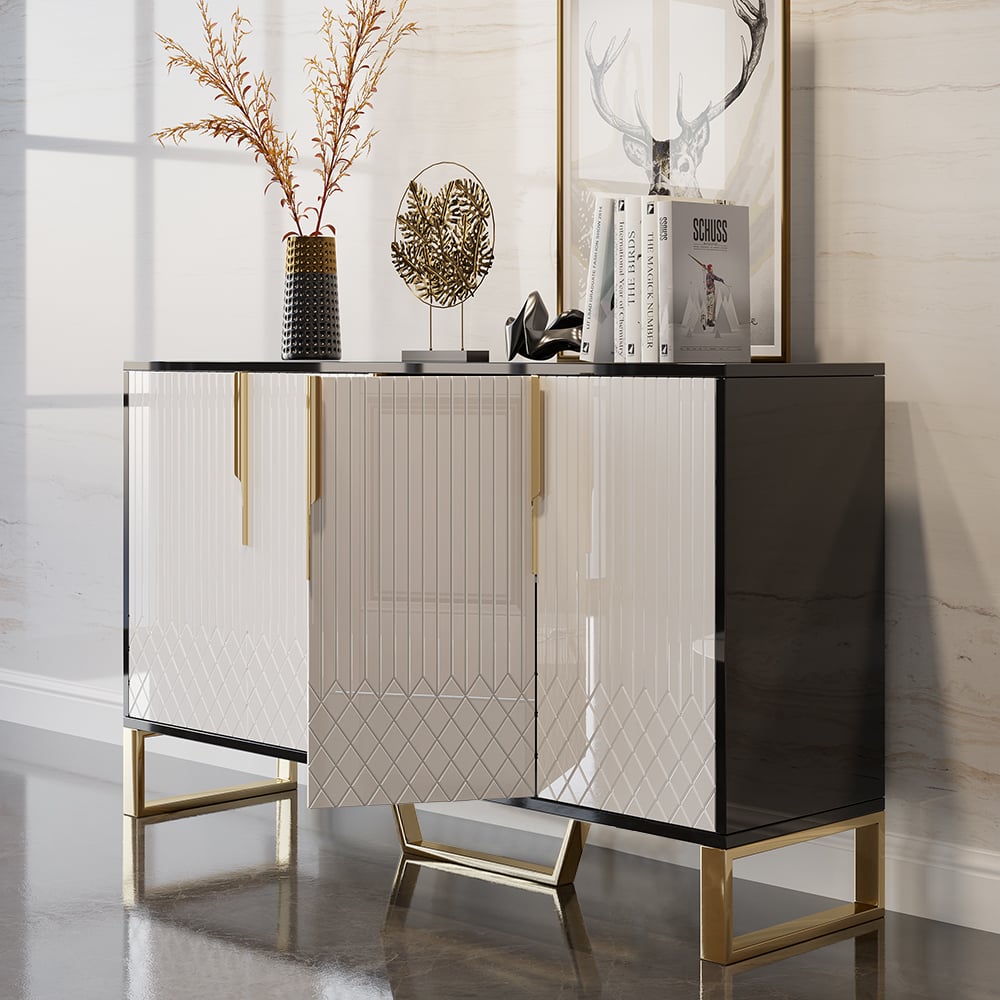 HMR Aro Series Modern 59.1" Affordable Sideboard with Storage - White/Black