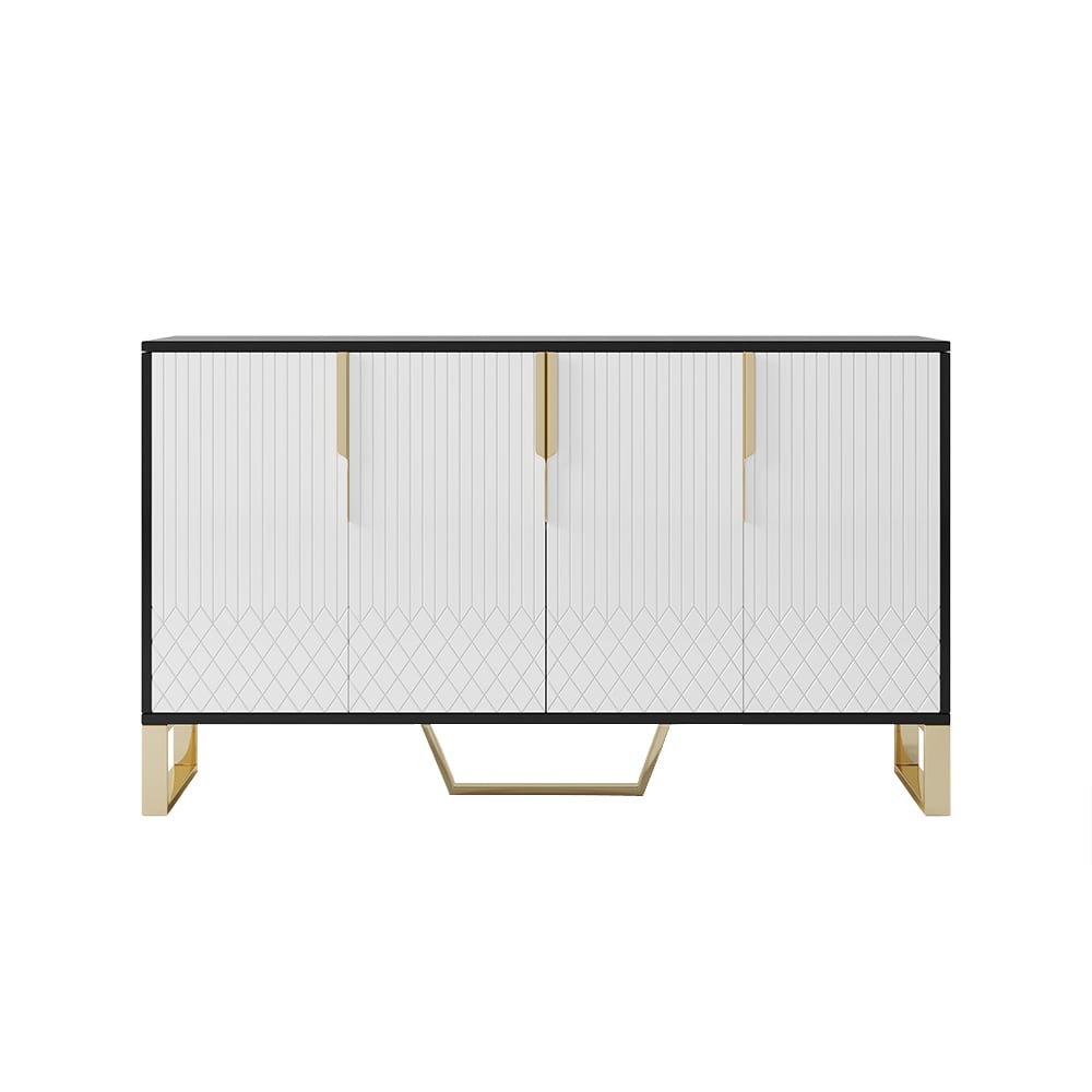 HMR Aro Series Modern 59.1" Affordable Sideboard with Storage - White/Black