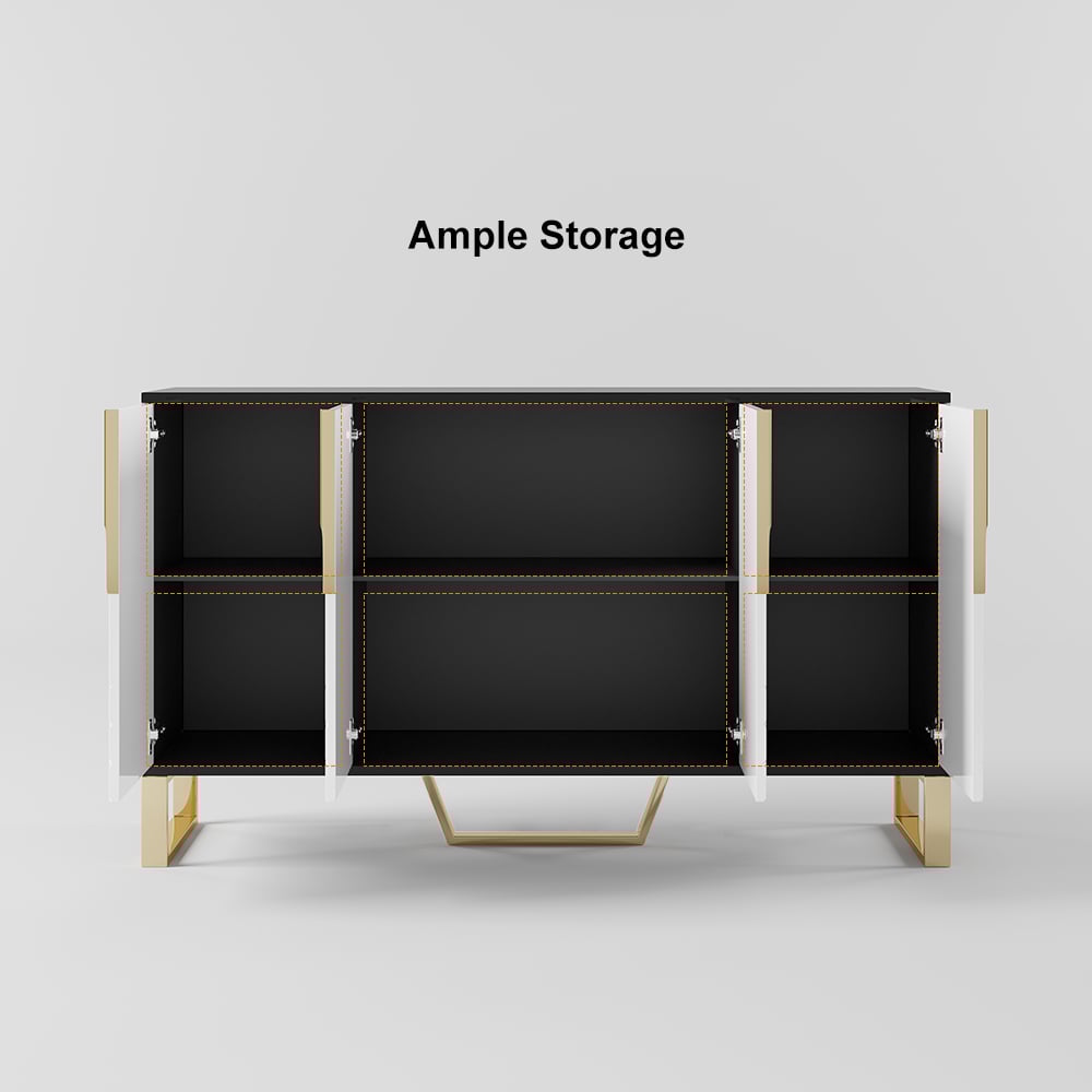 HMR Aro Series Modern 59.1" Affordable Sideboard with Storage - White/Black