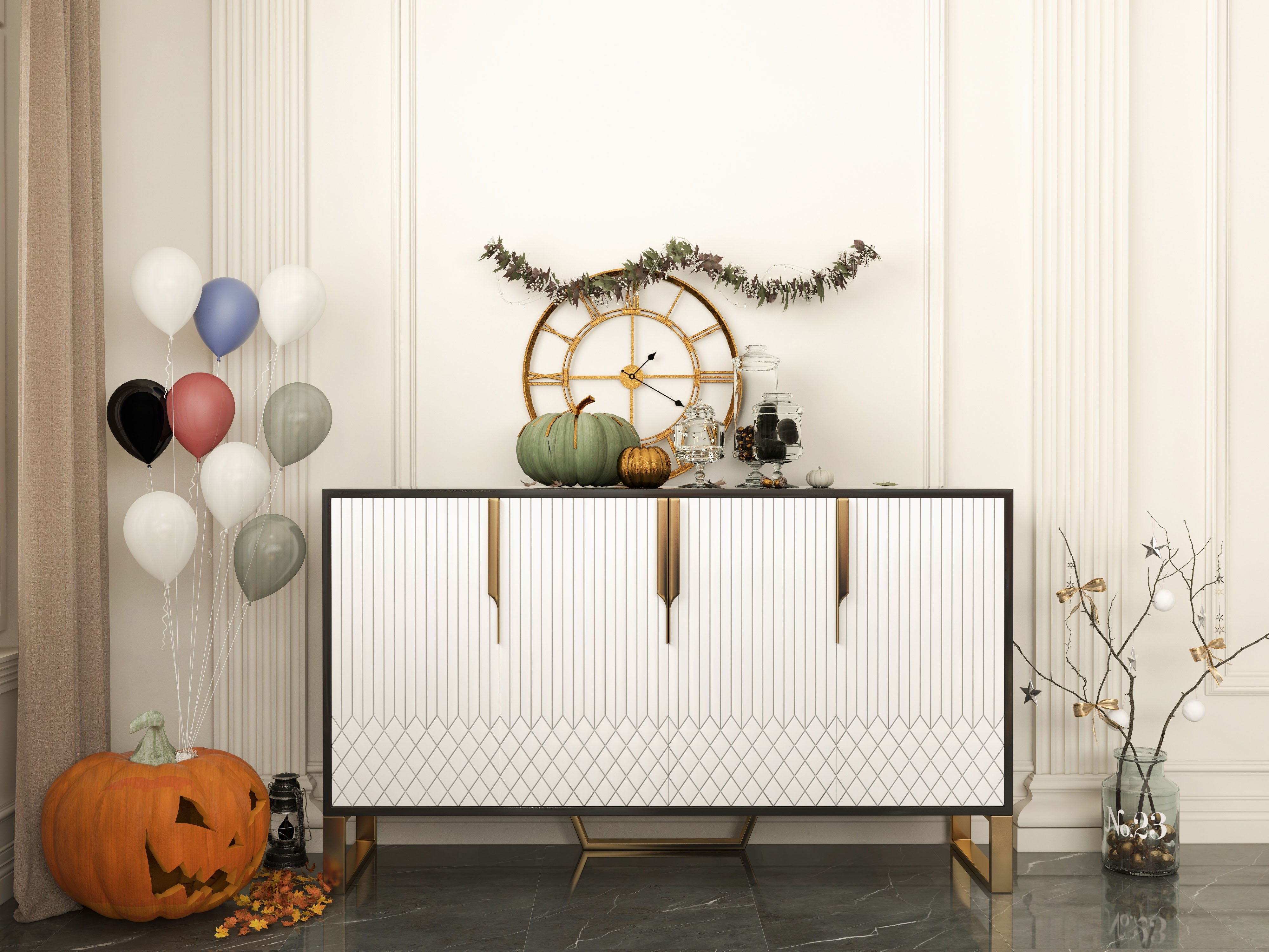 HMR Aro Series Modern 59.1" Affordable Sideboard with Storage - White/Black
