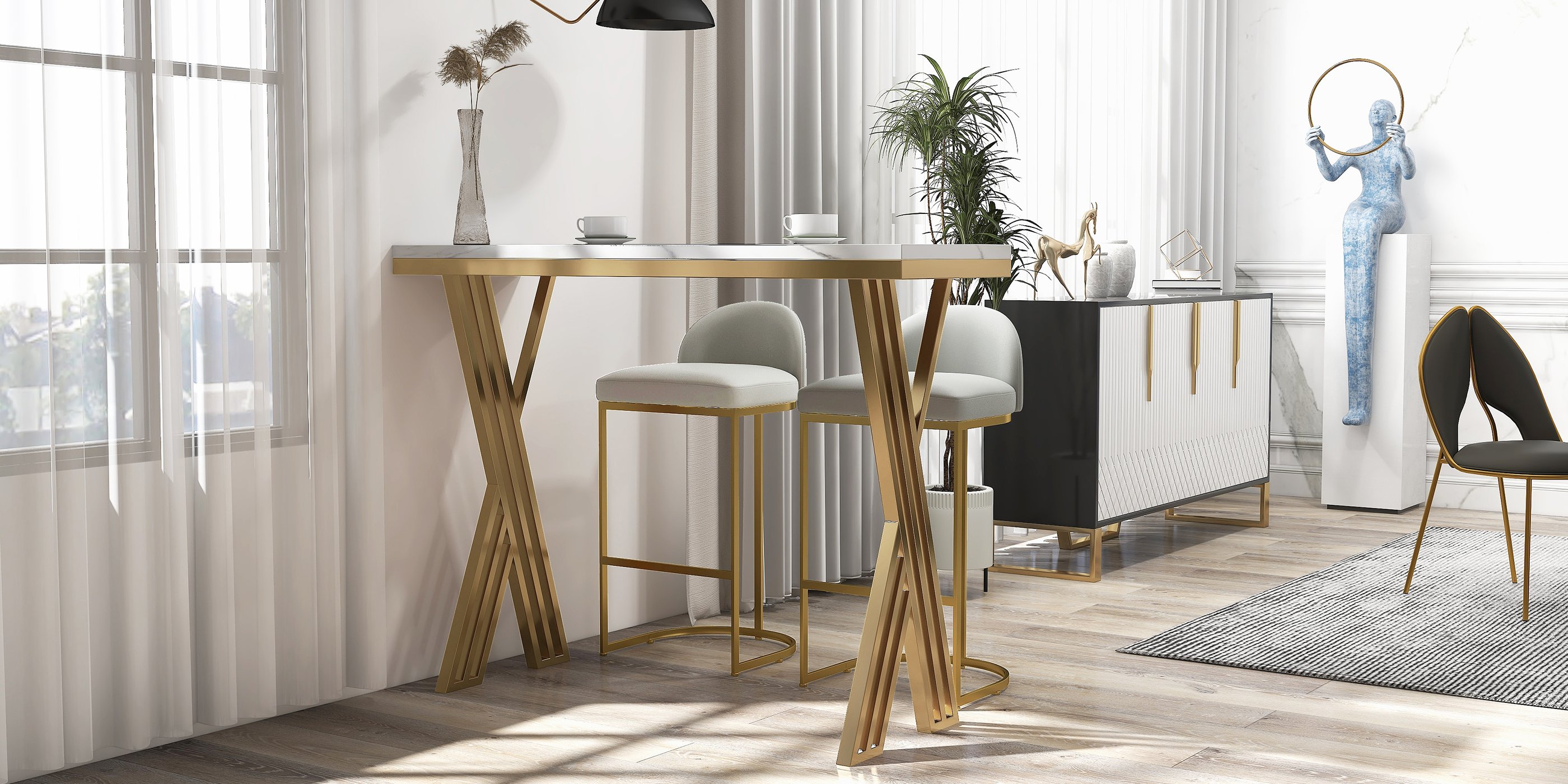 HMR Aro Series Modern 59.1" Affordable Sideboard with Storage - White/Black