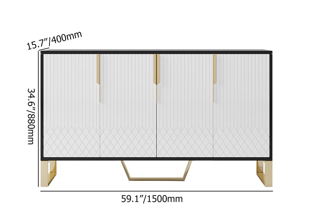 HMR Aro Series Modern 59.1" Affordable Sideboard with Storage - White/Black