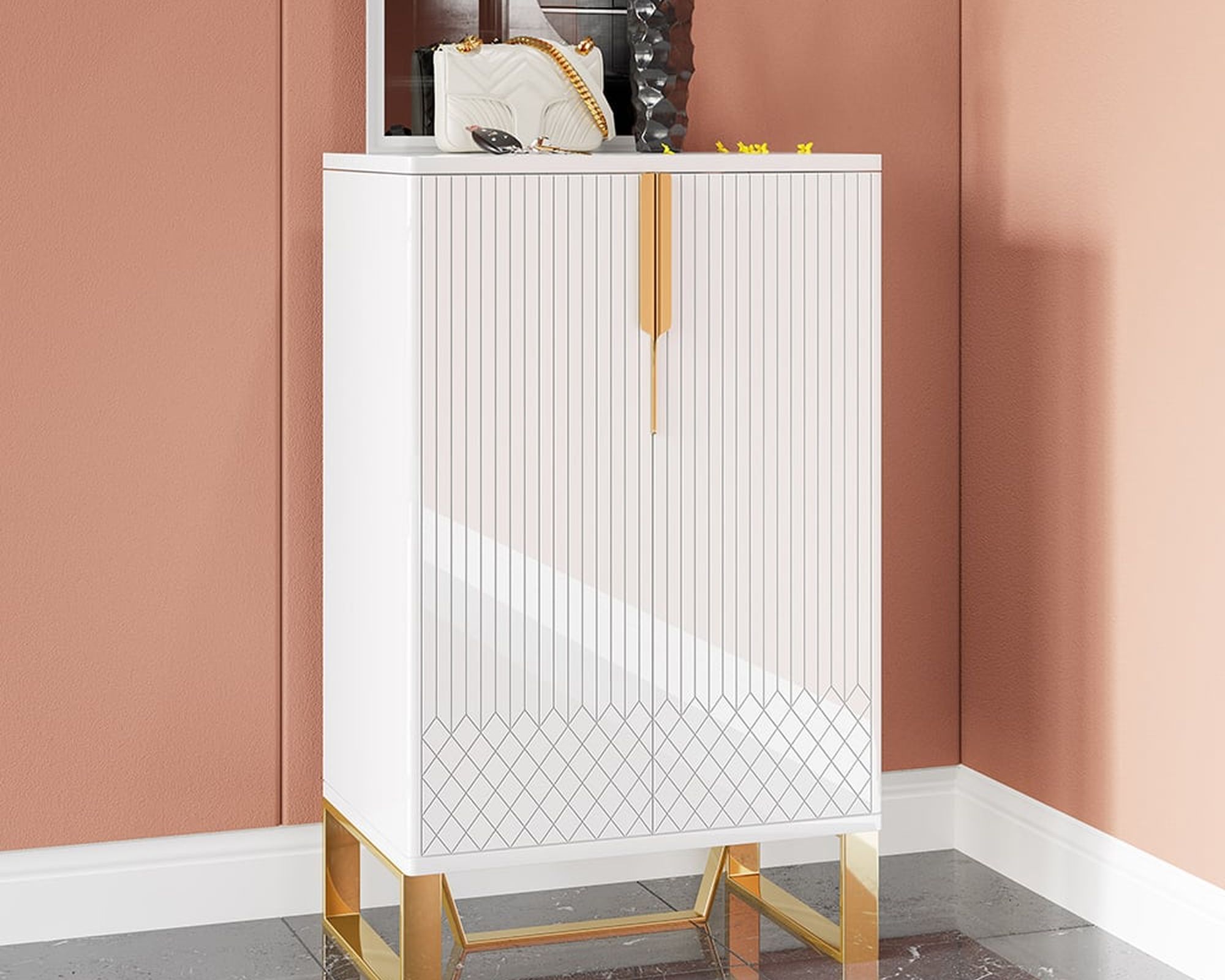 HMR Aro Series Shoe Cabinet - White