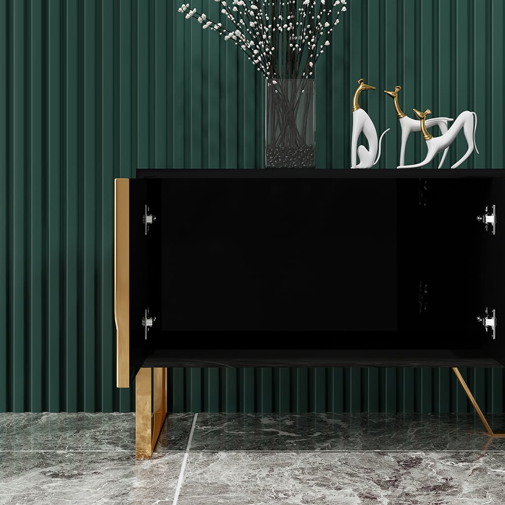 HMR Aro Modern Wood TV Stand with 2 Drawers & 4 Doors Small Media Console - Black, 78.7"W x 15.7"D x 18.9"H