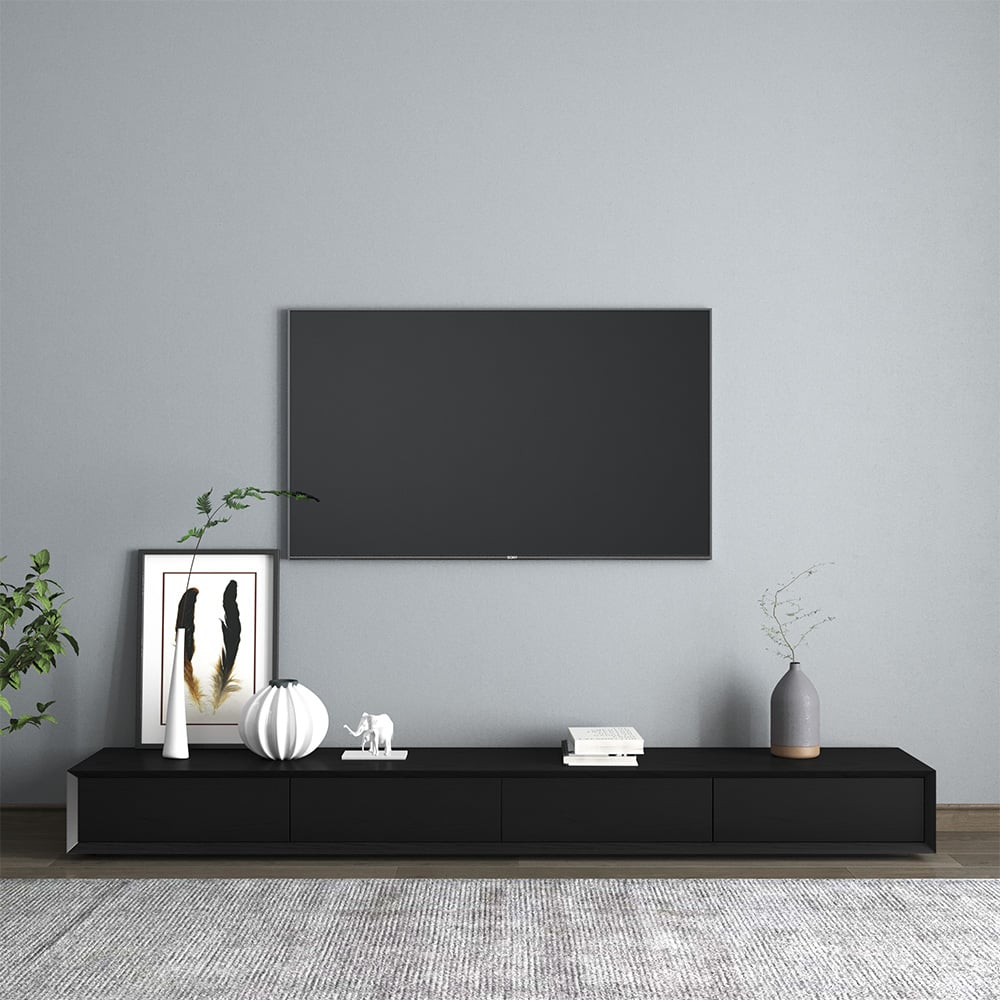 HMR Morami Series Modern 87" Rectangular TV Stand with 4 Drawers - Black