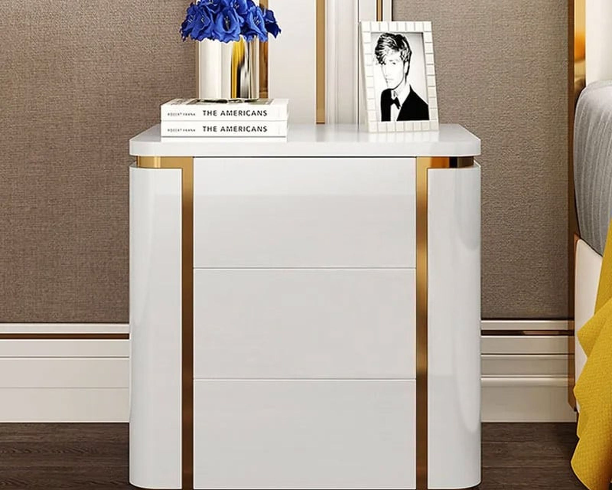 HMR - Modern Luxury Square Nightstand with 3 Drawers