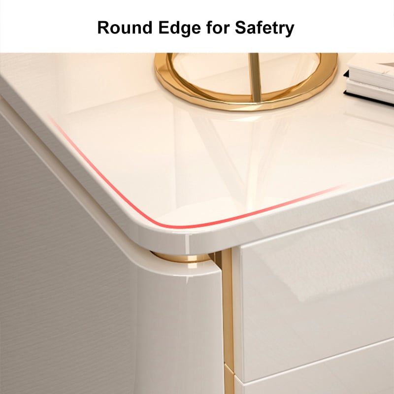 HMR Modern Luxury Square Nightstand with 3 Drawers - White/Gold