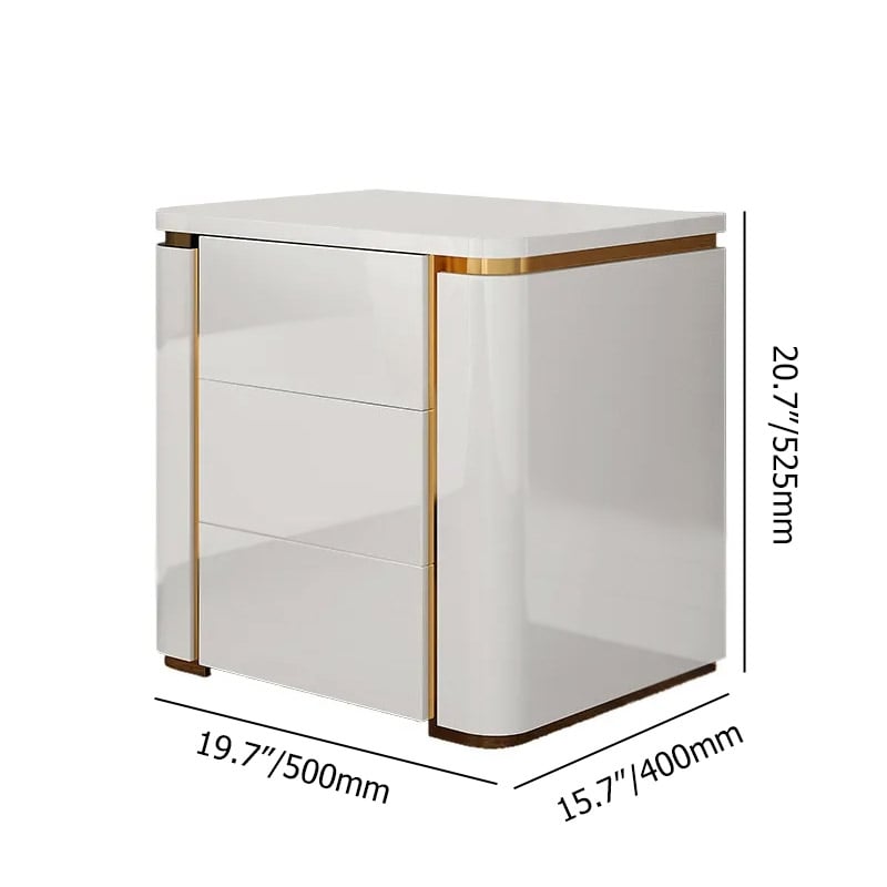 HMR Modern Luxury Square Nightstand with 3 Drawers - White/Gold