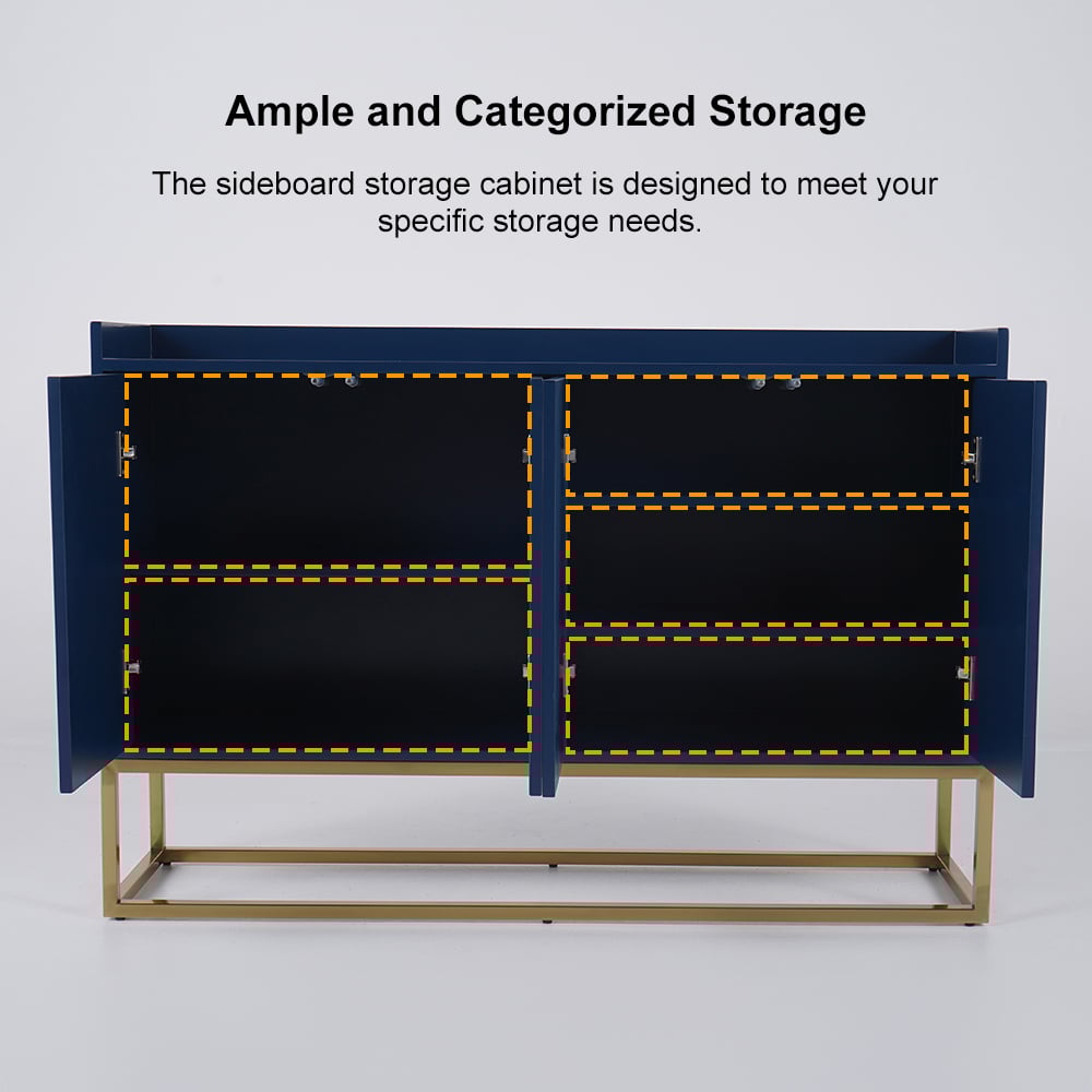HMR Modern 47" Sideboard Buffet with 4 Doors - Blue/Gold
