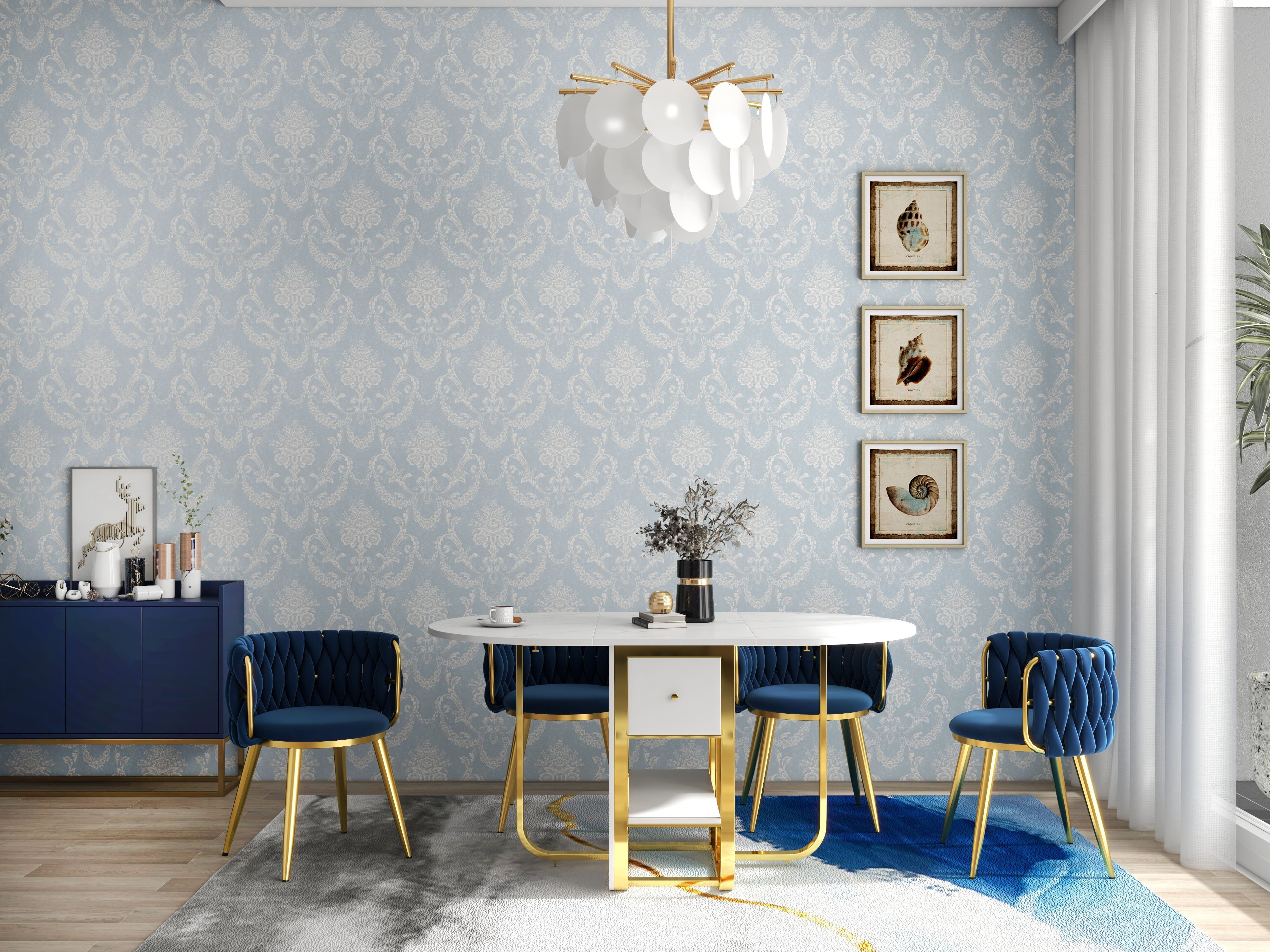HMR Modern 47" Sideboard Buffet with 4 Doors - Blue/Gold