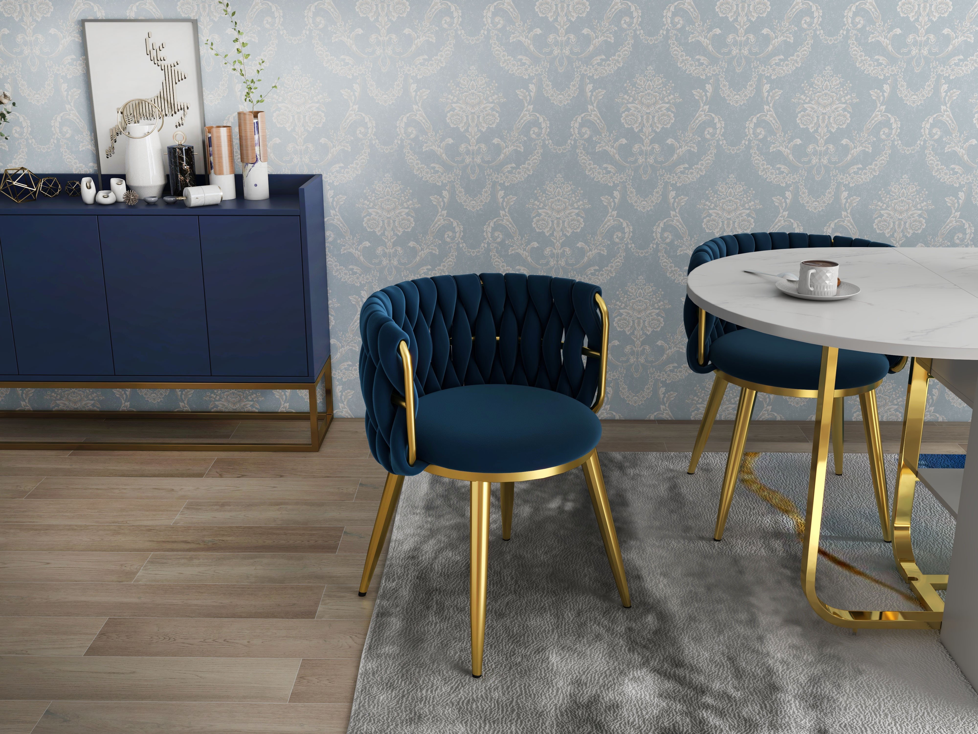 HMR Modern 47" Sideboard Buffet with 4 Doors - Blue/Gold