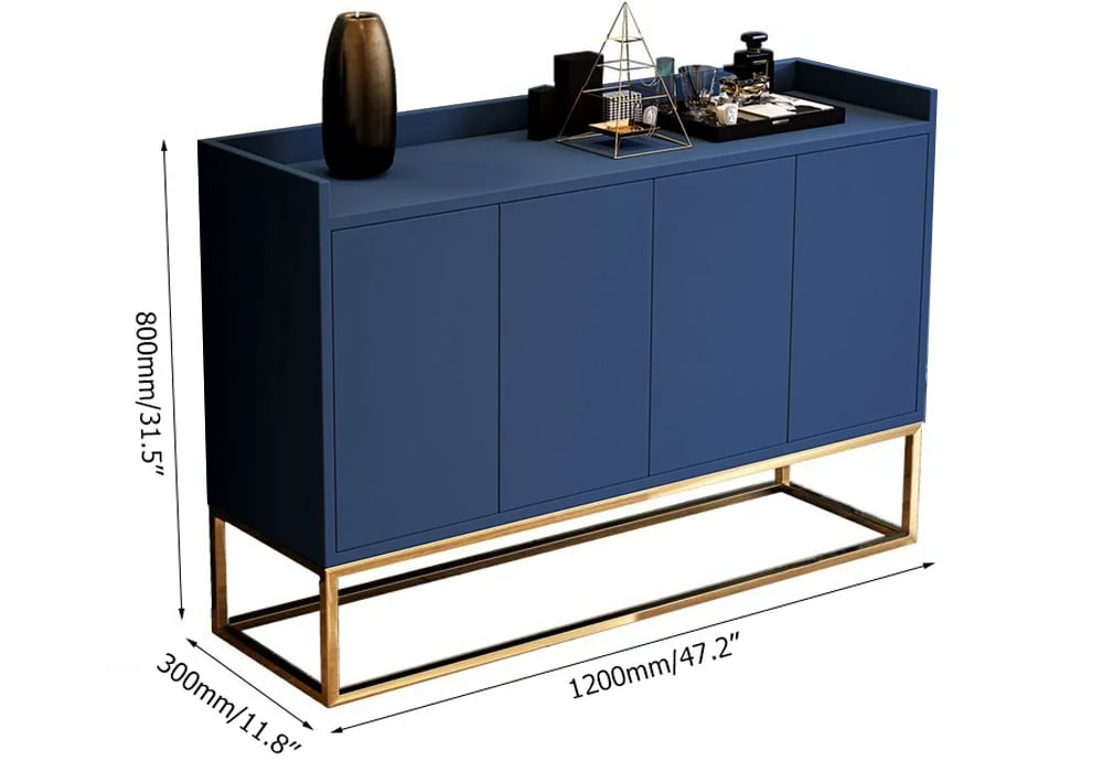 HMR Modern 47" Sideboard Buffet with 4 Doors - Blue/Gold