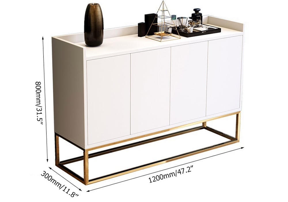 HMR Modern 47" Sideboard Buffet with 4 Doors - White/Gold