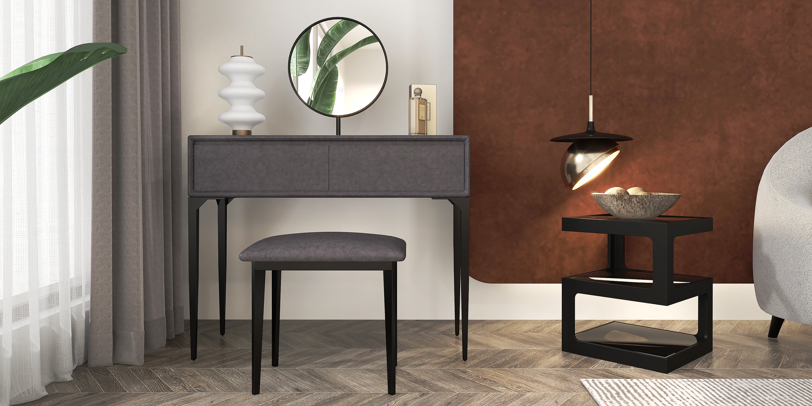 HMR Modern Glass End Table with 3 Tiers - Black