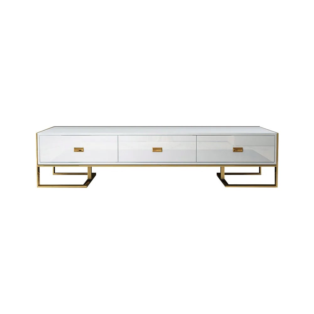 HMR Jocise Modern 71" TV Stand 3 Drawers Media Console - White/Gold