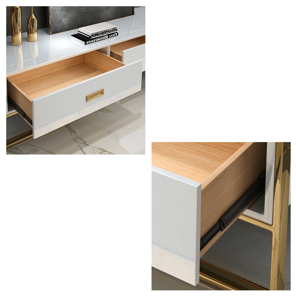 HMR Jocise Modern 71" TV Stand 3 Drawers Media Console - White/Gold