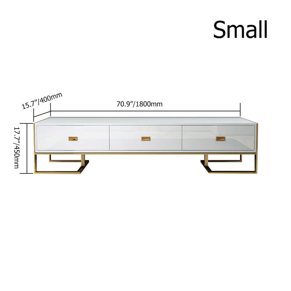 HMR Jocise Modern 71" TV Stand 3 Drawers Media Console - White/Gold