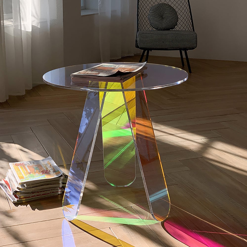 HMR - End and Clear Side and Accent Table Iridescent in 15.7"Dia x 17.7"H